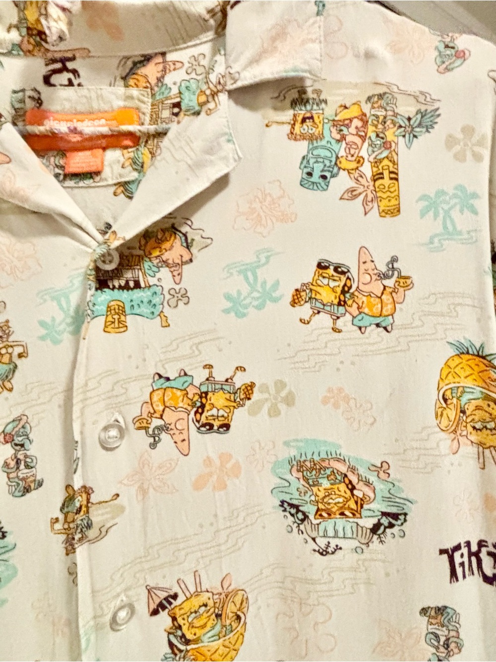 4 for $25- SpongeBob Square Pants "Tiki Time" Hawaiian Button Down Shirt